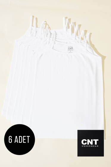 CNT 6'lı Bayan Saten İp Askılı Atlet Beyaz - İp Askılı Atlet