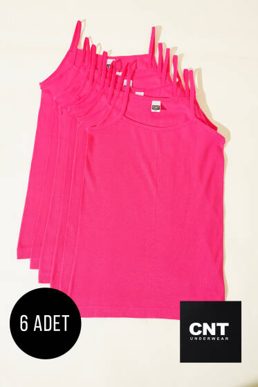 CNT 6'lı Bayan Saten İp Askılı Atlet Fuşya - İp Askılı Atlet