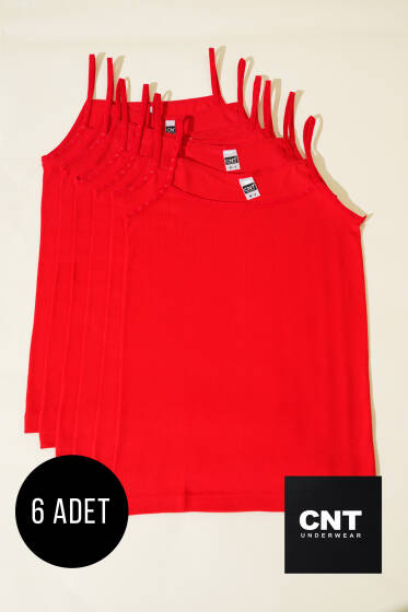 CNT 6'lı Bayan Saten İp Askılı Atlet Kırmızı - İp Askılı Atlet