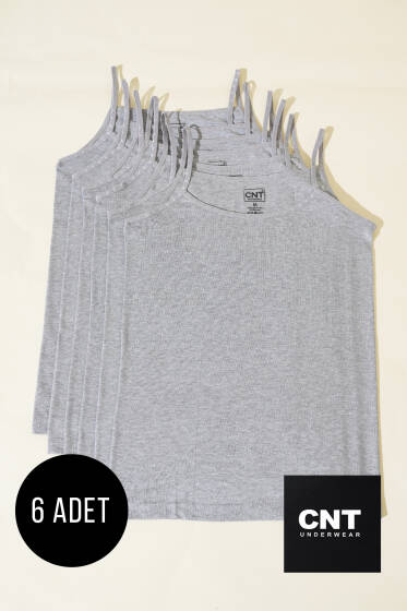 CNT 6'lı Bayan Saten İp Askılı Atlet Melanj Gri - İp Askılı Atlet