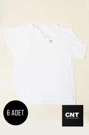 CNT 6'lı Erkek Bisiklet Yaka Fanila Beyaz - Erkek Badi
