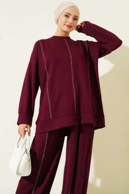 Çoban Dikiş Detaylı Loyşa İkili Takım Bordo - İkili Takım