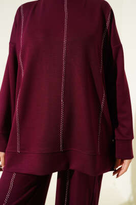 Çoban Dikiş Detaylı Loyşa İkili Takım Bordo - İkili Takım