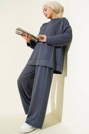 Çoban Dikiş Detaylı Loyşa İkili Takım Füme - İkili Takım