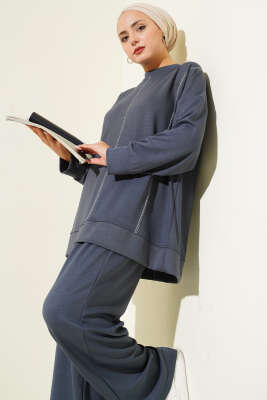 Çoban Dikiş Detaylı Loyşa İkili Takım Füme - İkili Takım