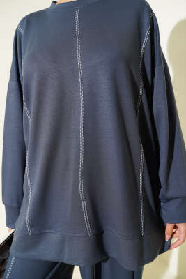 Çoban Dikiş Detaylı Loyşa İkili Takım Füme - İkili Takım