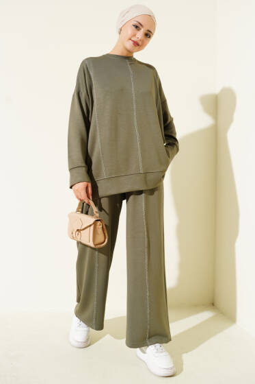 Çoban Dikiş Detaylı Loyşa İkili Takım Haki - İkili Takım