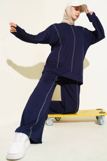 Çoban Dikiş Detaylı Loyşa İkili Takım Lacivert - İkili Takım