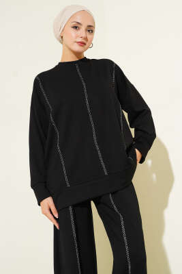 Çoban Dikiş Detaylı Loyşa İkili Takım Siyah - İkili Takım