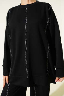 Çoban Dikiş Detaylı Loyşa İkili Takım Siyah - İkili Takım