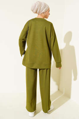 Çoban Dikiş Detaylı Loyşa İkili Takım Yağ Yeşili - İkili Takım