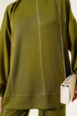 Çoban Dikiş Detaylı Loyşa İkili Takım Yağ Yeşili - İkili Takım