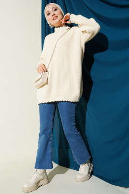 Çoban Dikiş Detaylı Triko Tunik Bej - Tunik