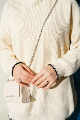 Çoban Dikiş Detaylı Triko Tunik Bej - Tunik