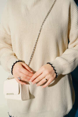 Çoban Dikiş Detaylı Triko Tunik Bej - Tunik