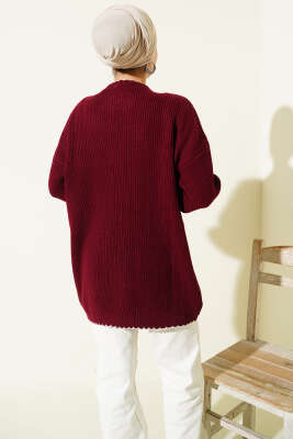 Çoban Dikiş Detaylı Triko Tunik Bordo - Tunik