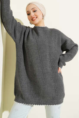 Çoban Dikiş Detaylı Triko Tunik Füme - RAFİMİX