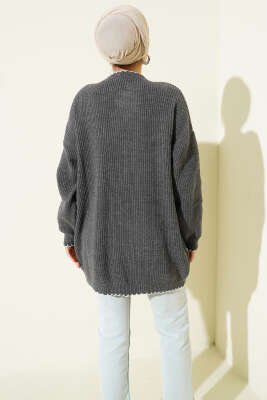 Çoban Dikiş Detaylı Triko Tunik Füme - Tunik