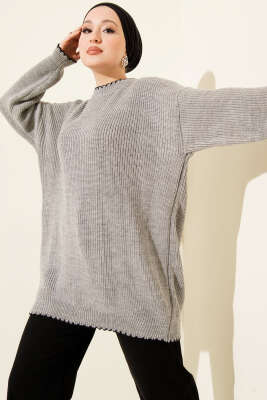 Çoban Dikiş Detaylı Triko Tunik Gri - RAFİMİX