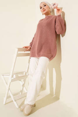 Çoban Dikiş Detaylı Triko Tunik Gül Kurusu - Günün Seçilenleri