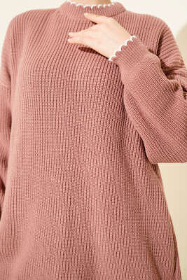 Çoban Dikiş Detaylı Triko Tunik Gül Kurusu - Yılın Fırsatı