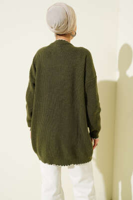 Çoban Dikiş Detaylı Triko Tunik Haki - Tunik