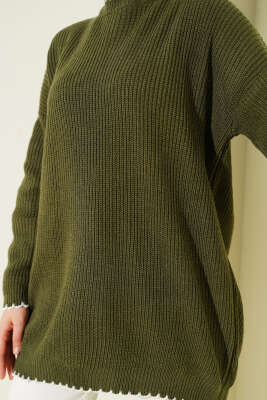 Çoban Dikiş Detaylı Triko Tunik Haki - Tunik