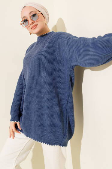 Çoban Dikiş Detaylı Triko Tunik İndigo - Günün Seçilenleri