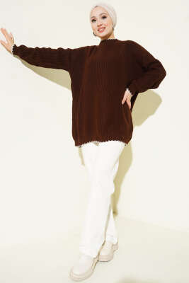 Çoban Dikiş Detaylı Triko Tunik Kahve - Tunik