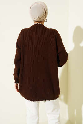 Çoban Dikiş Detaylı Triko Tunik Kahve - Tunik