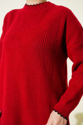 Çoban Dikiş Detaylı Triko Tunik Kırmızı - Tunik