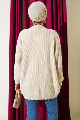 Çoban Dikiş Detaylı Triko Tunik Krem - Tunik