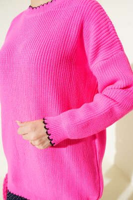 Çoban Dikiş Detaylı Triko Tunik Pembe - Tunik