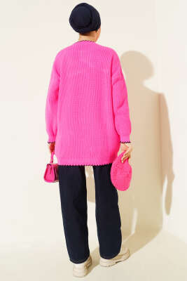 Çoban Dikiş Detaylı Triko Tunik Pembe - Yılın Fırsatı