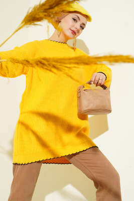 Çoban Dikiş Detaylı Triko Tunik Sarı - RAFİMİX