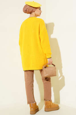 Çoban Dikiş Detaylı Triko Tunik Sarı - Tunik