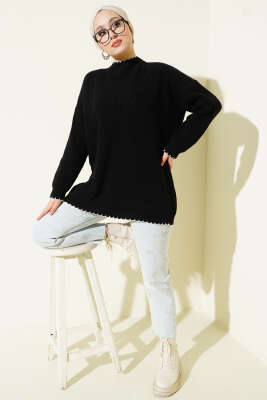 Çoban Dikiş Detaylı Triko Tunik Siyah - Tunik