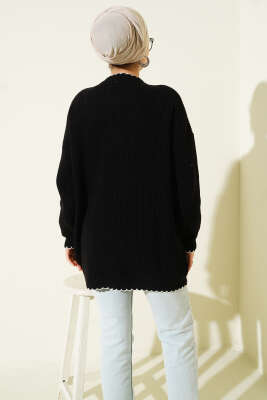 Çoban Dikiş Detaylı Triko Tunik Siyah - Tunik