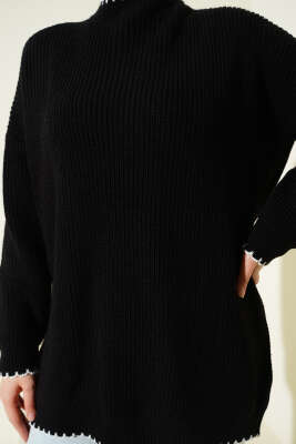 Çoban Dikiş Detaylı Triko Tunik Siyah - Tunik