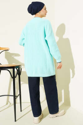 Çoban Dikiş Detaylı Triko Tunik Turkuaz - Tunik