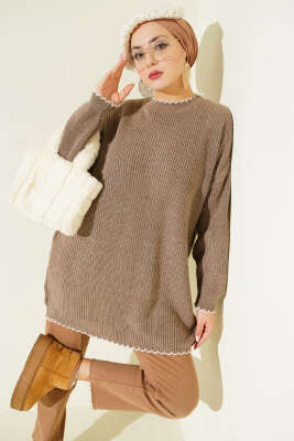 Çoban Dikiş Detaylı Triko Tunik Vizon - RAFİMİX