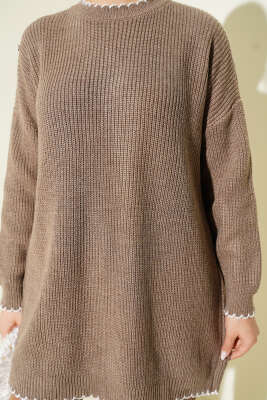 Çoban Dikiş Detaylı Triko Tunik Vizon - Tunik