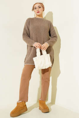 Çoban Dikiş Detaylı Triko Tunik Vizon - Yılın Fırsatı