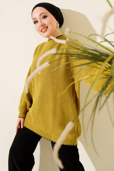 Çoban Dikiş Detaylı Triko Tunik Yağ Yeşili - Günün Seçilenleri