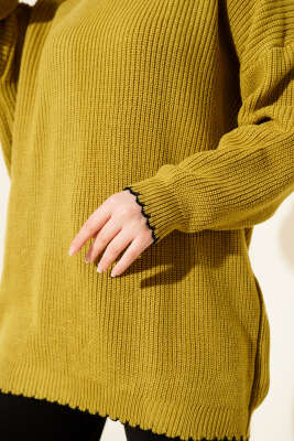 Çoban Dikiş Detaylı Triko Tunik Yağ Yeşili - Günün Seçilenleri