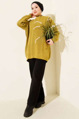 Çoban Dikiş Detaylı Triko Tunik Yağ Yeşili - Yılın Fırsatı