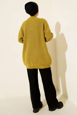 Çoban Dikiş Detaylı Triko Tunik Yağ Yeşili - Yılın Fırsatı