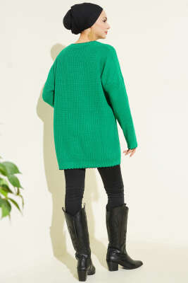 Çoban Dikiş Detaylı Triko Tunik Yeşil - Tunik