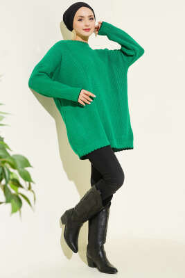 Çoban Dikiş Detaylı Triko Tunik Yeşil - Yılın Fırsatı