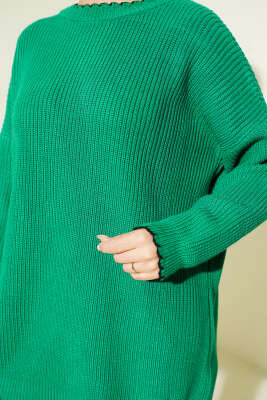 Çoban Dikiş Detaylı Triko Tunik Yeşil - Yılın Fırsatı